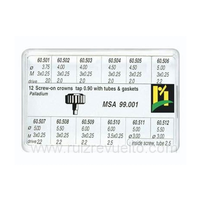 Surtido 12 coronas roscadas con tubo de caja paladio R-90