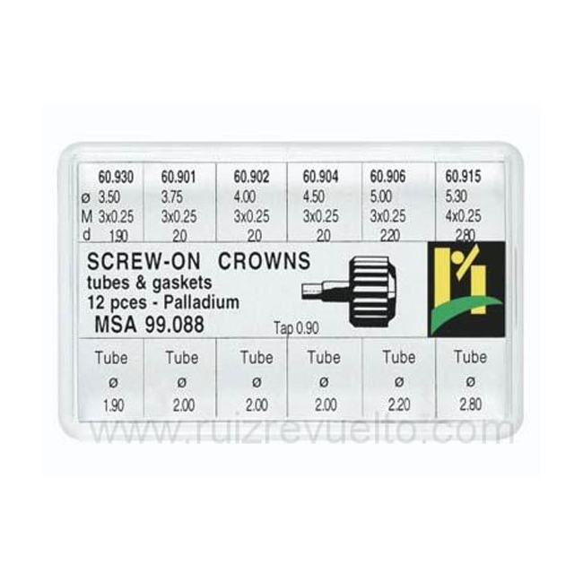 surtido 12 coronas roscadas con tubo de caja en paladio