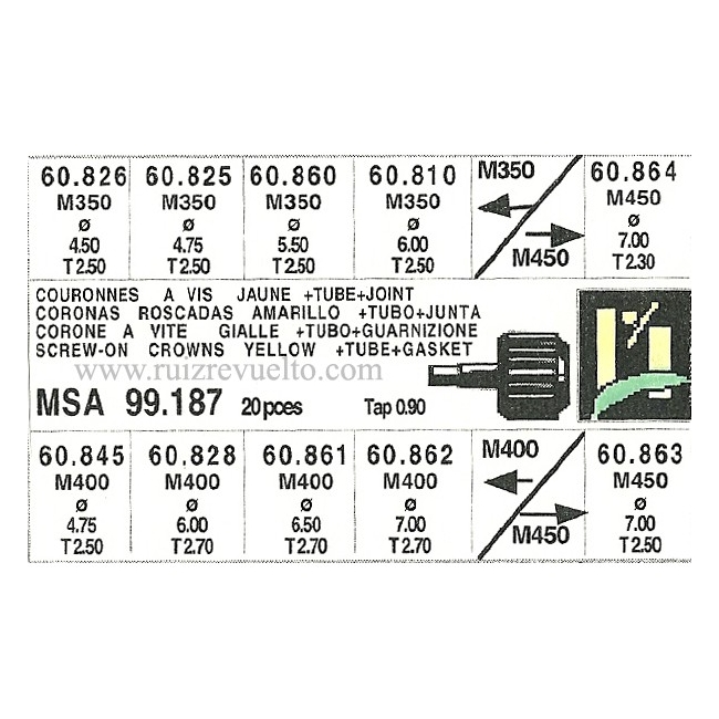 surtido 20 coronas roscadas con tubo de caja chapadas