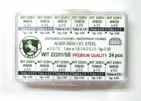 surtido 24 coronas acuaticas acero inox WIT de 3.5 a 7.5 mm R-90