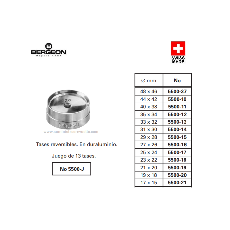 tases Bergeon 5500-J reversibles en duraluminio jgo 15 pzas