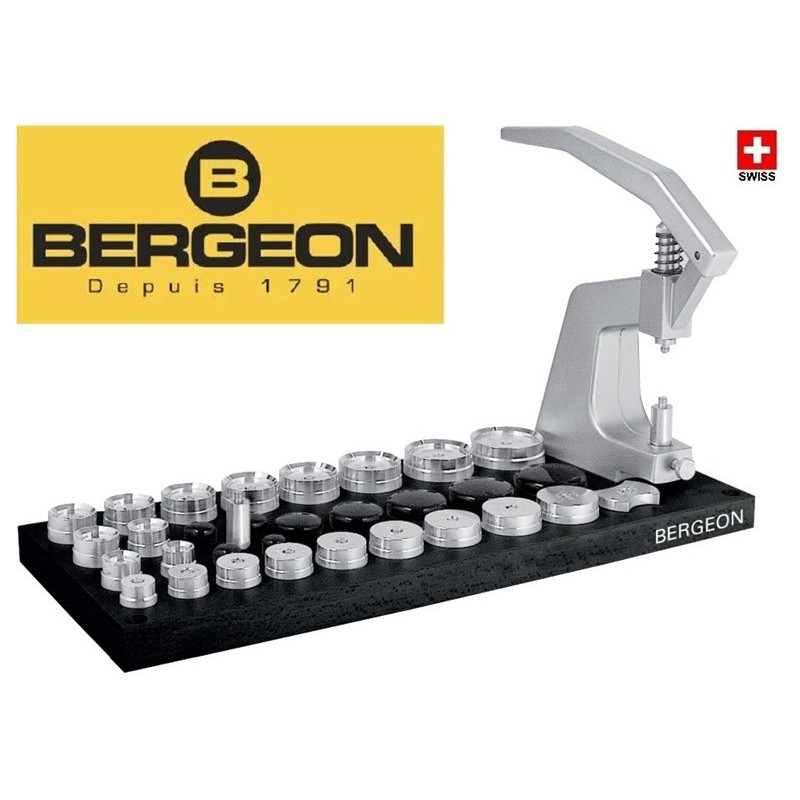 prensa Bergeon 5500-A poner cristales con zocalo y tases.