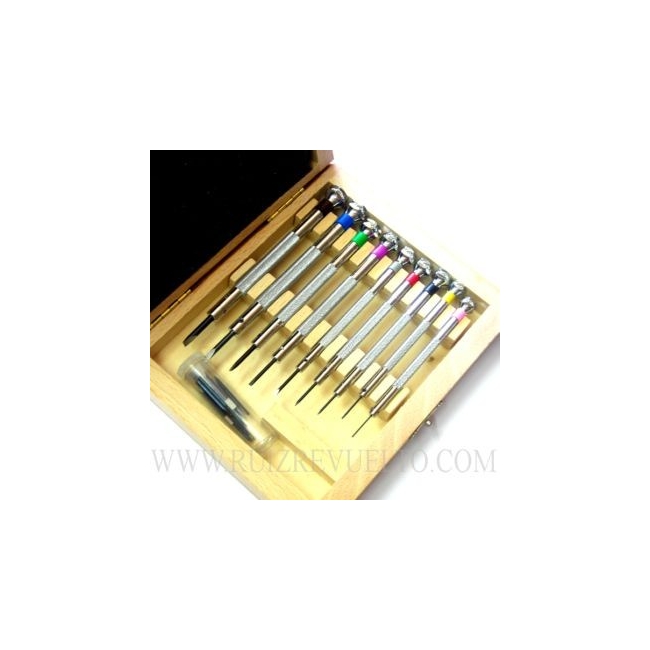 juego 9 destornilladores CEE en caja madera