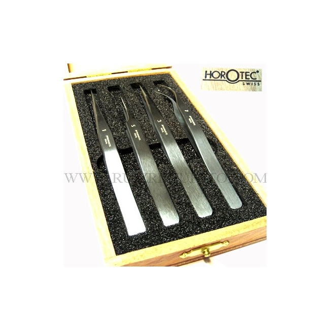 estuche 4 pinzas en caja de punta pulida